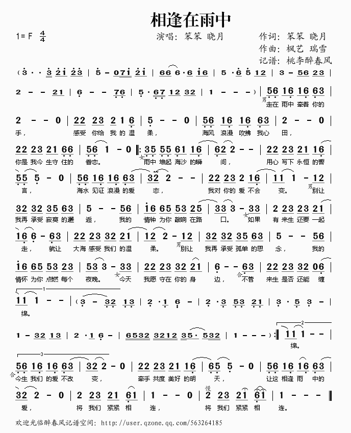 笨笨晓月 《相逢在雨中》简谱