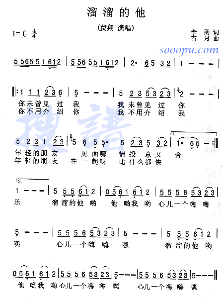 费翔 《溜溜的他》简谱