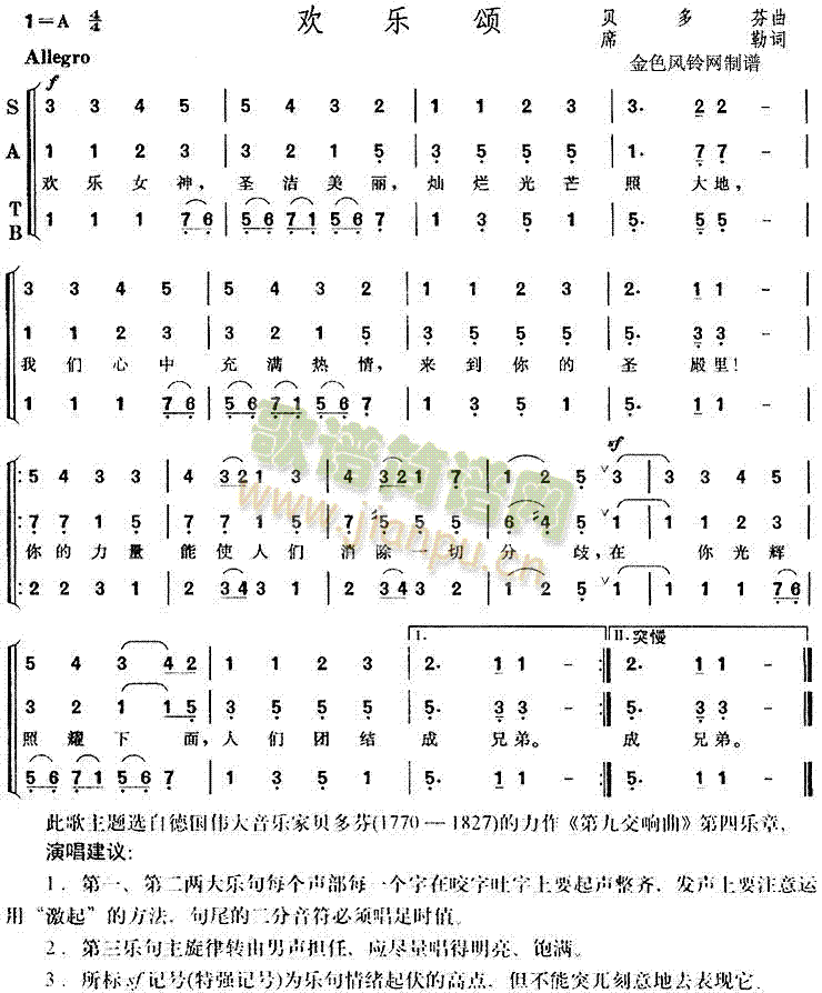 欢乐颂( 《第九交响曲》简谱