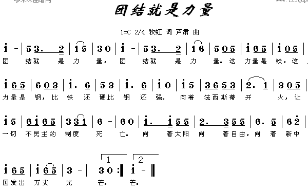 未知 《团结就是力量》简谱