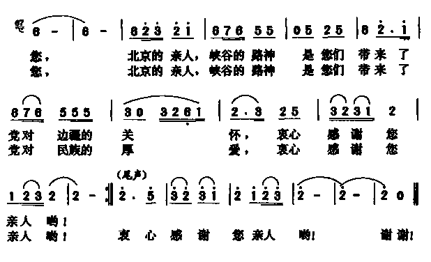 未知 《感谢您--北京的亲人》简谱