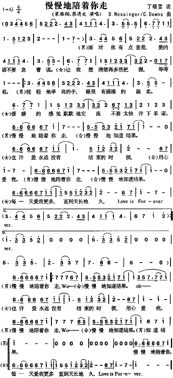 梁雁翎、蔡济文 《慢慢地陪着你走》简谱