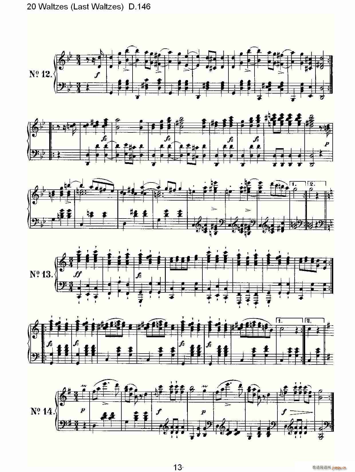 弗朗兹·舒柏特   朴素传幽真 《20 Waltzes（Last Waltzes) D.14）》简谱