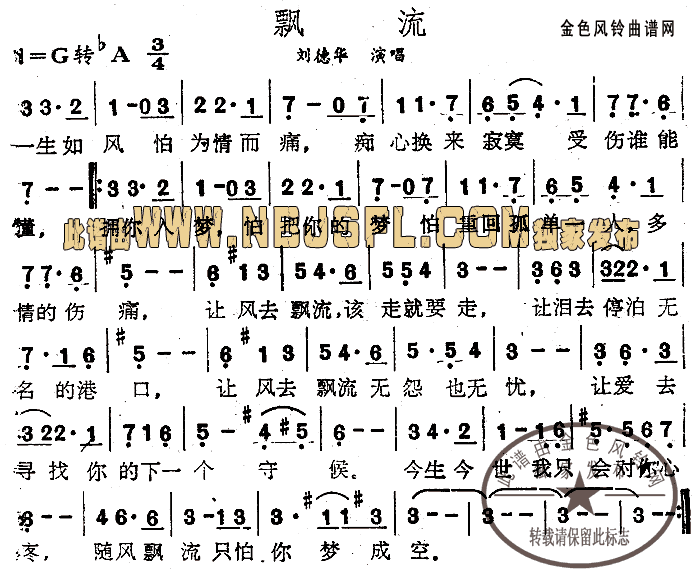 刘德华 《飘流》简谱