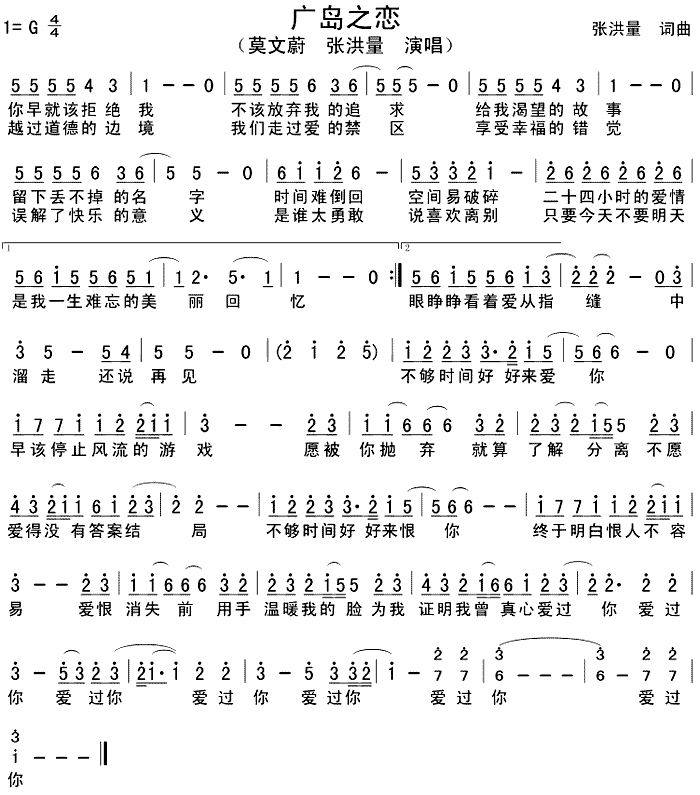 张洪量、莫文蔚 《广岛之恋》简谱