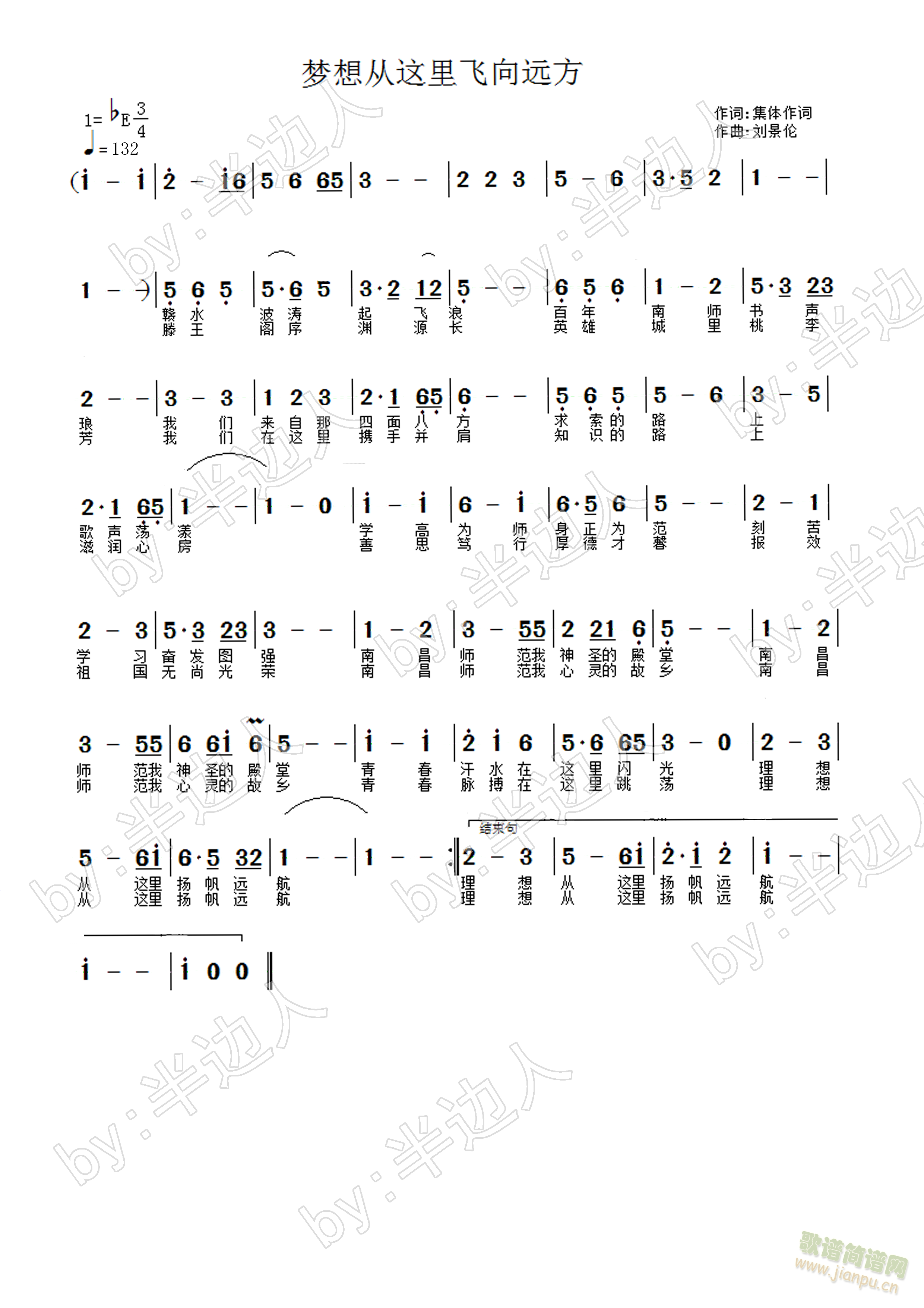 南昌师专校歌   南窗师范高等专科学校校歌 《梦想从这里飞向远方》简谱