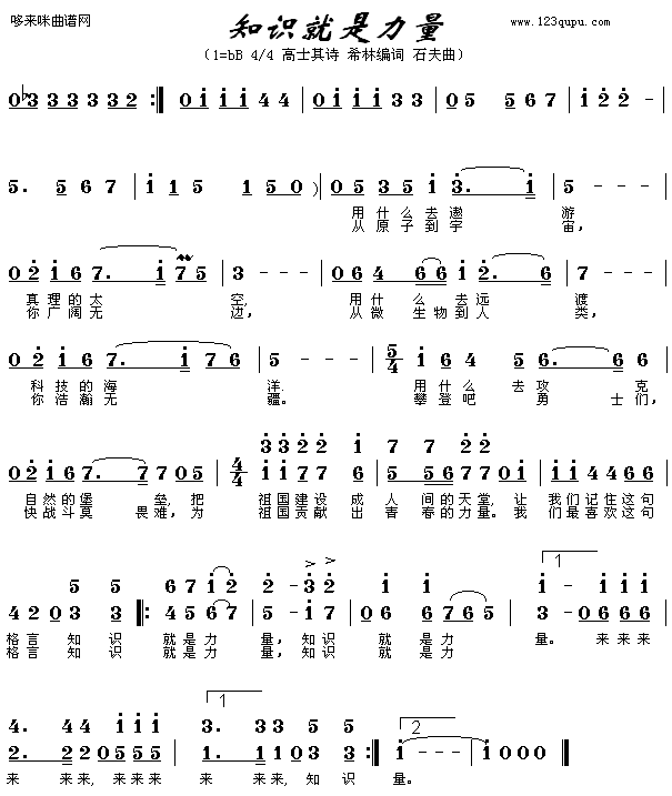 未知 《知识就是力量》简谱