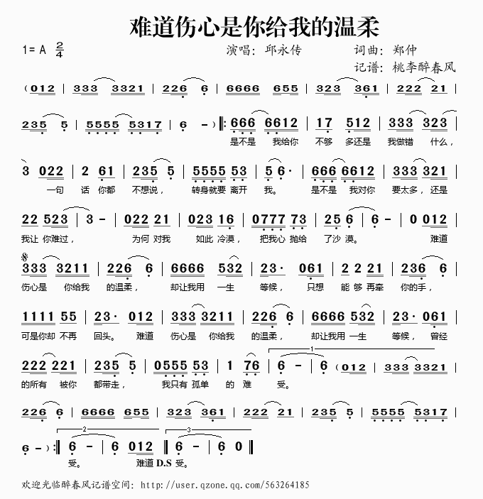 邱永传 《难道伤心是你给我的温柔》简谱