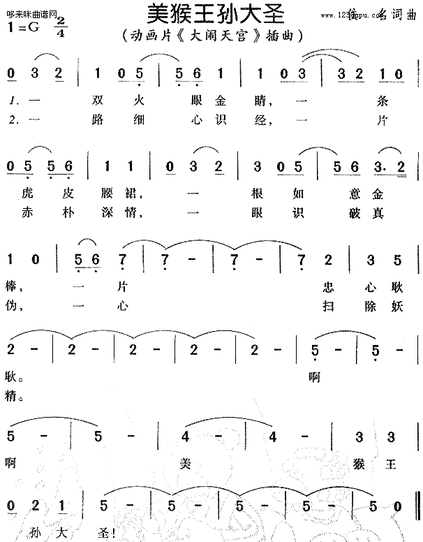 未知 《大闹天宫》简谱