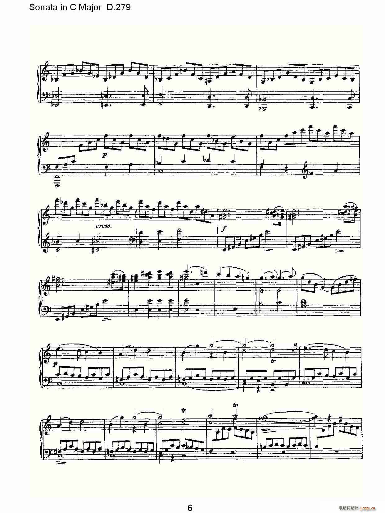 弗朗兹·舒柏特   朴素传幽真 《Sonata in C Major D.279（C大调奏鸣曲 D.279）》简谱