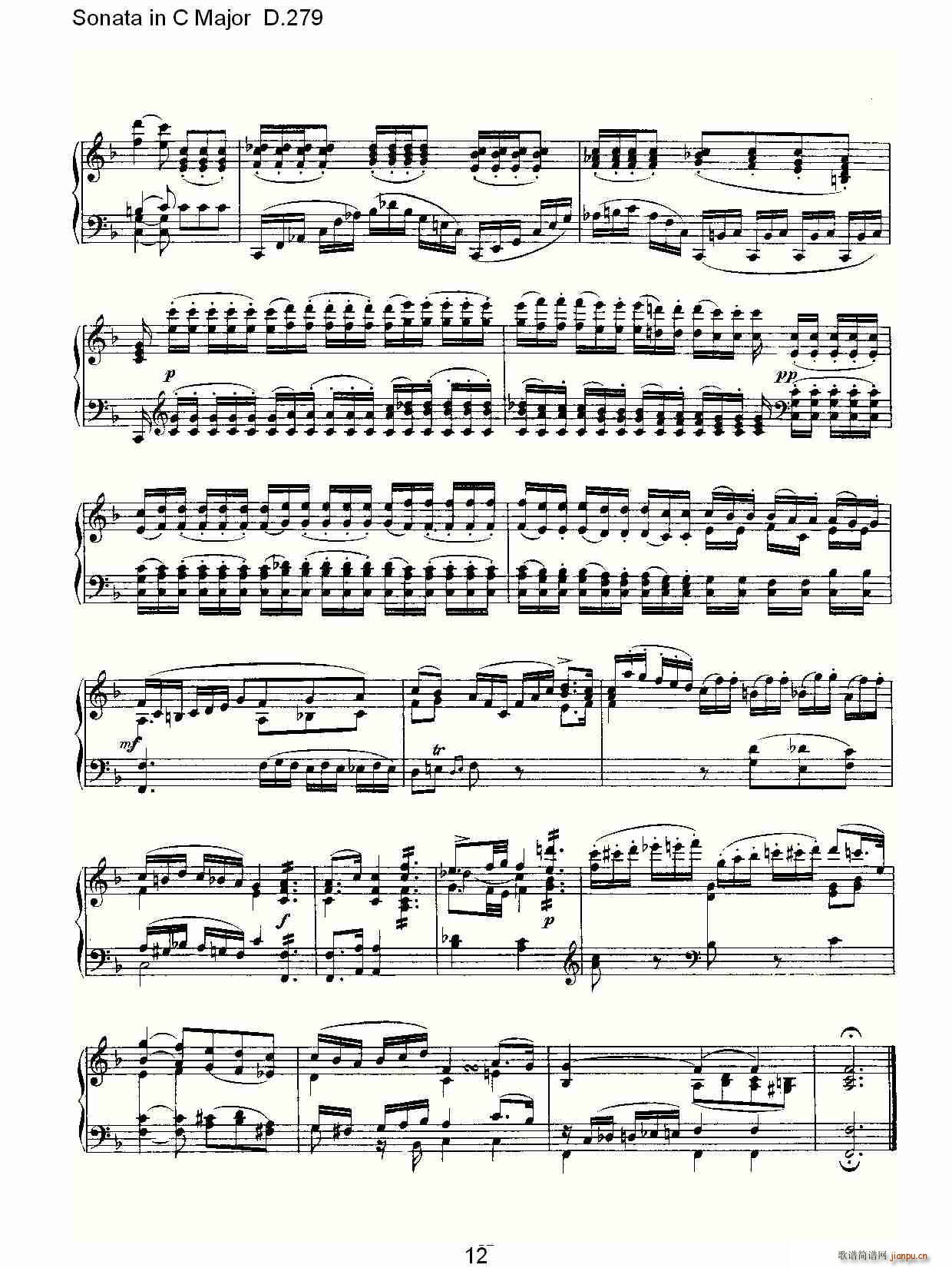 弗朗兹·舒柏特   朴素传幽真 《Sonata in C Major D.279（C大调奏鸣曲 D.279）》简谱