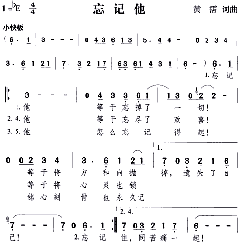 未知 《忘记他》简谱