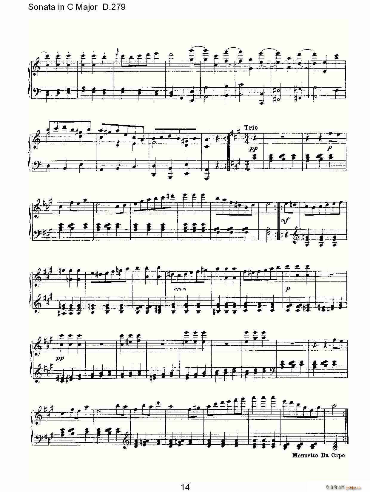 弗朗兹·舒柏特   朴素传幽真 《Sonata in C Major D.279（C大调奏鸣曲 D.279）》简谱