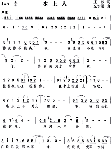 未知 《水上人》简谱