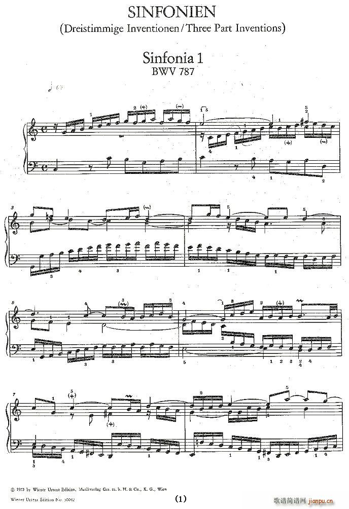 未知 《Sinfonia 1 BWV-787》简谱