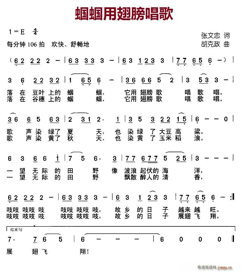 北京娃娃 张文忠 《蝈蝈用翅膀唱歌》简谱