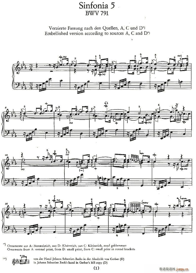 未知 《Sinfonia 5 BWV-791》简谱