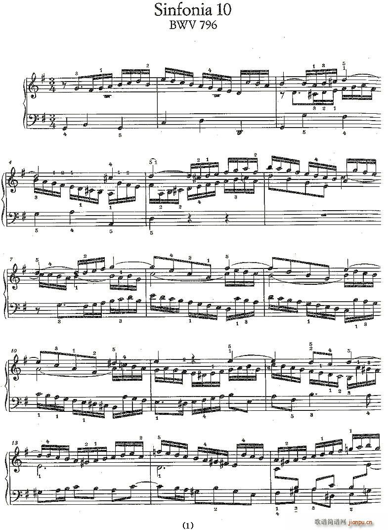 未知 《Sinfonia 10 BWV-796》简谱