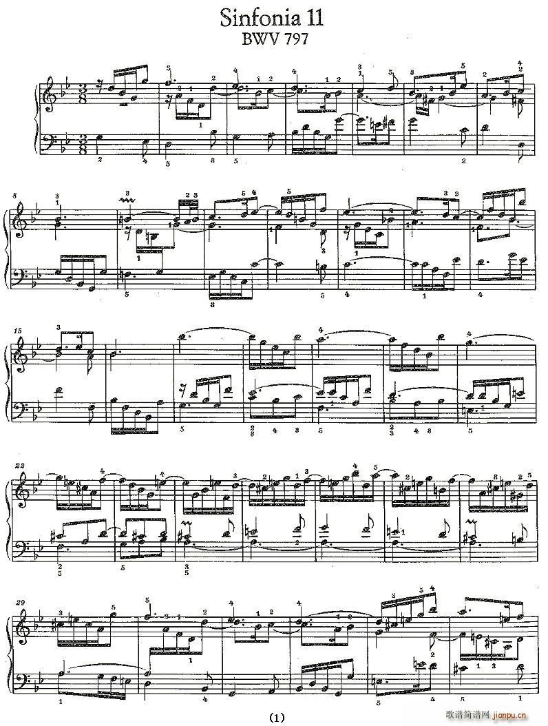 未知 《Sinfonia 11 BWV-797》简谱