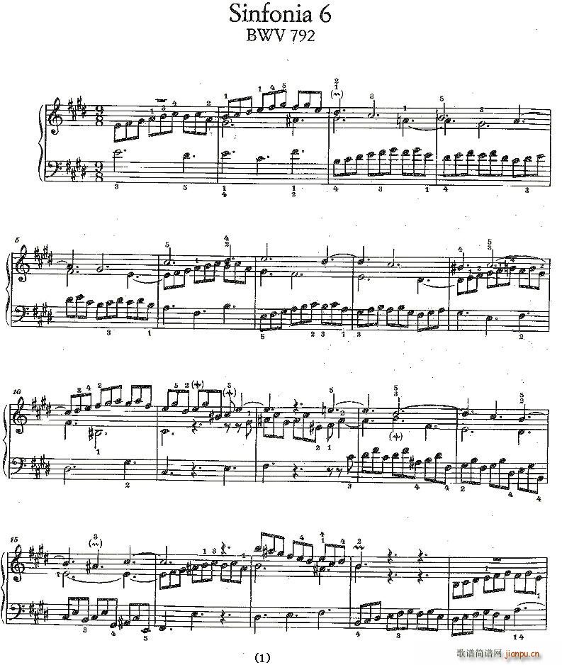 未知 《Sinfonia 6 BWV-792》简谱