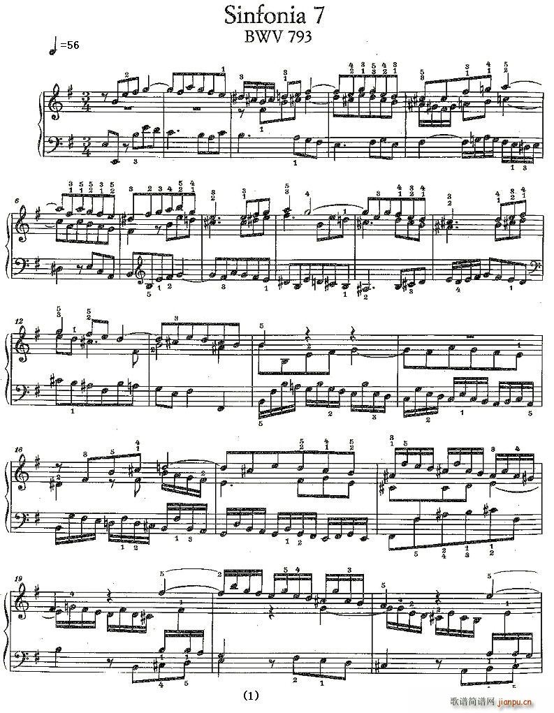 未知 《Sinfonia 7 BWV-793》简谱