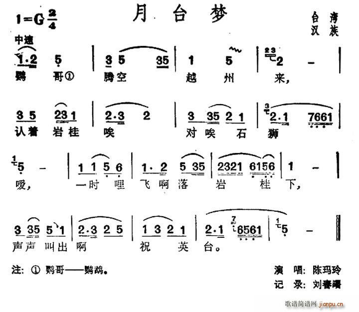 未知 《月台梦（台湾民歌）》简谱