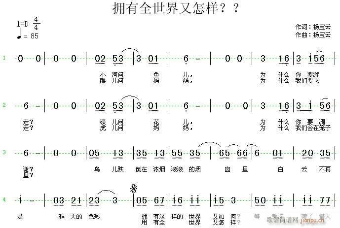 未知 《拥有全世界又怎样？》简谱