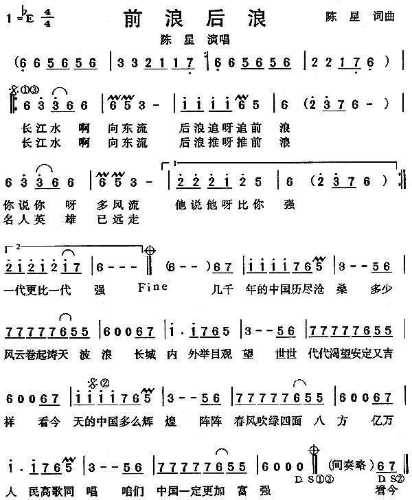 陈星 《前浪后浪》简谱