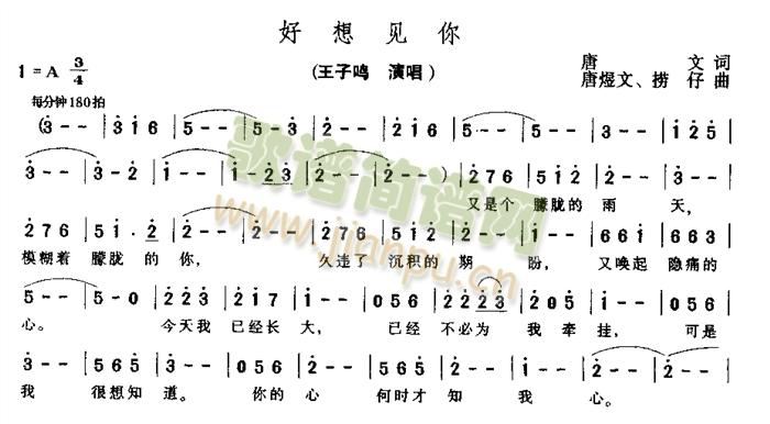 王子鸣 《好想见你》简谱