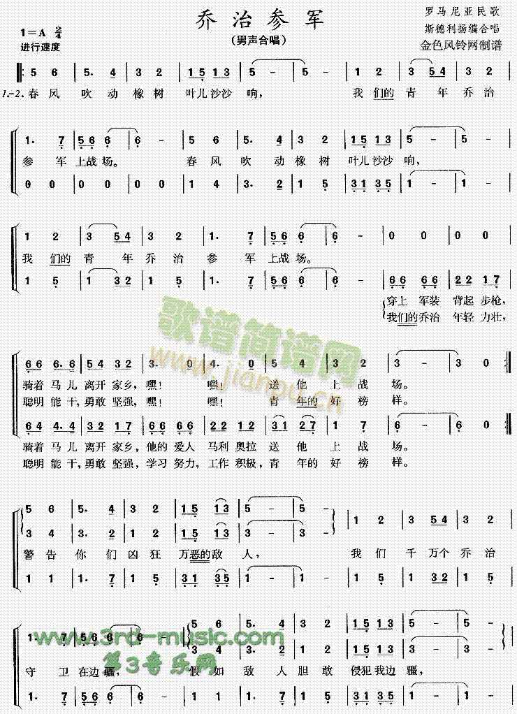 未知 《乔治参军(罗马尼亚民歌)[合唱曲谱]》简谱