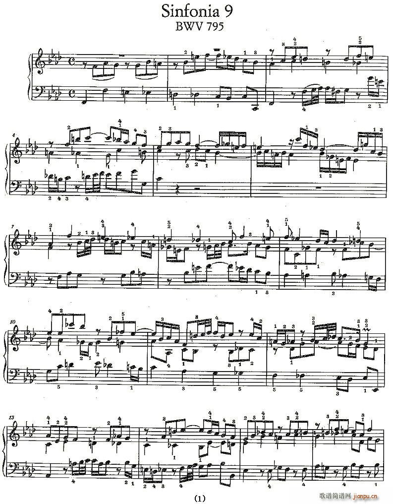 未知 《Sinfonia 9 BWV-795》简谱