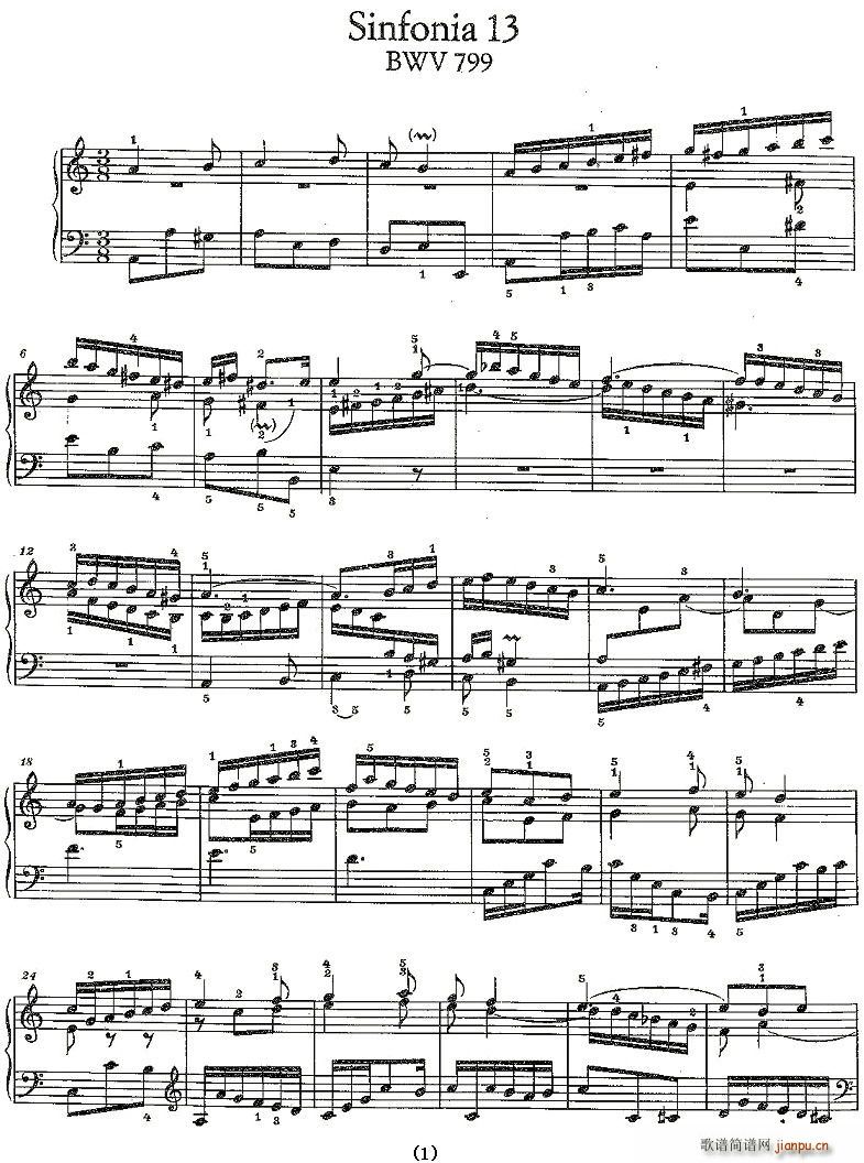 未知 《Sinfonia 13 BWV-799》简谱