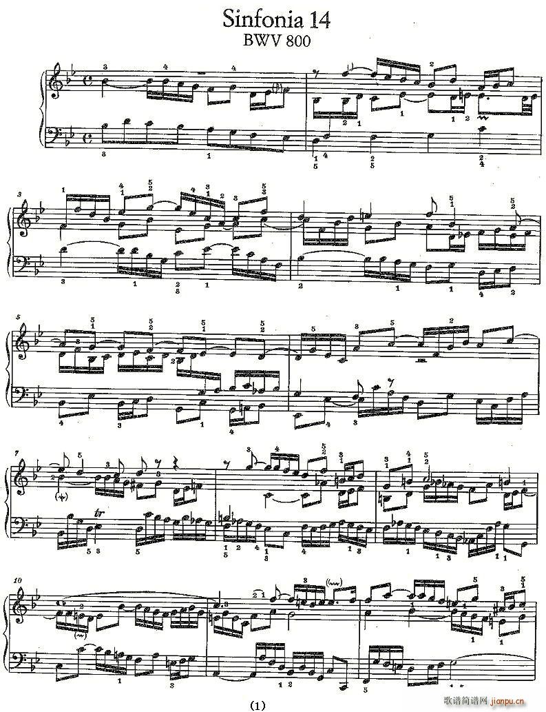 未知 《Sinfonia 14 BWV-800》简谱