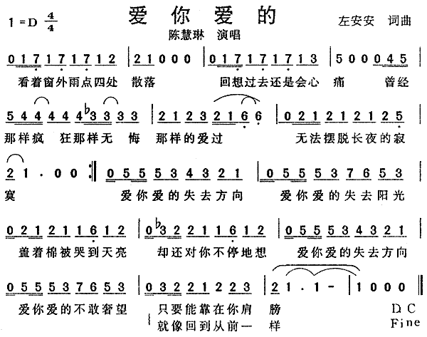 陈慧琳 《爱你爱的》简谱