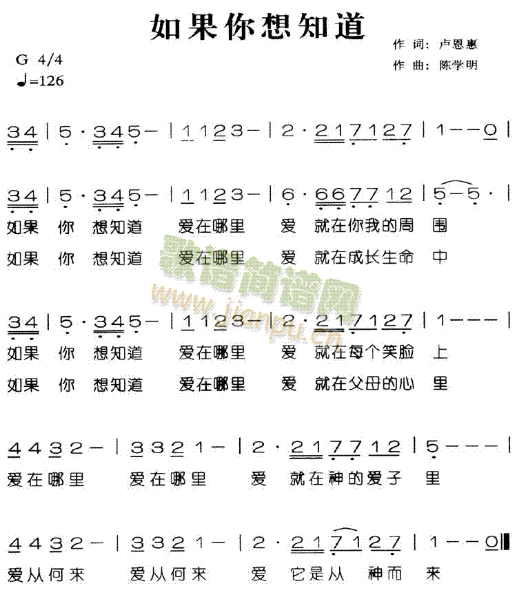 未知 《如果你想知道》简谱