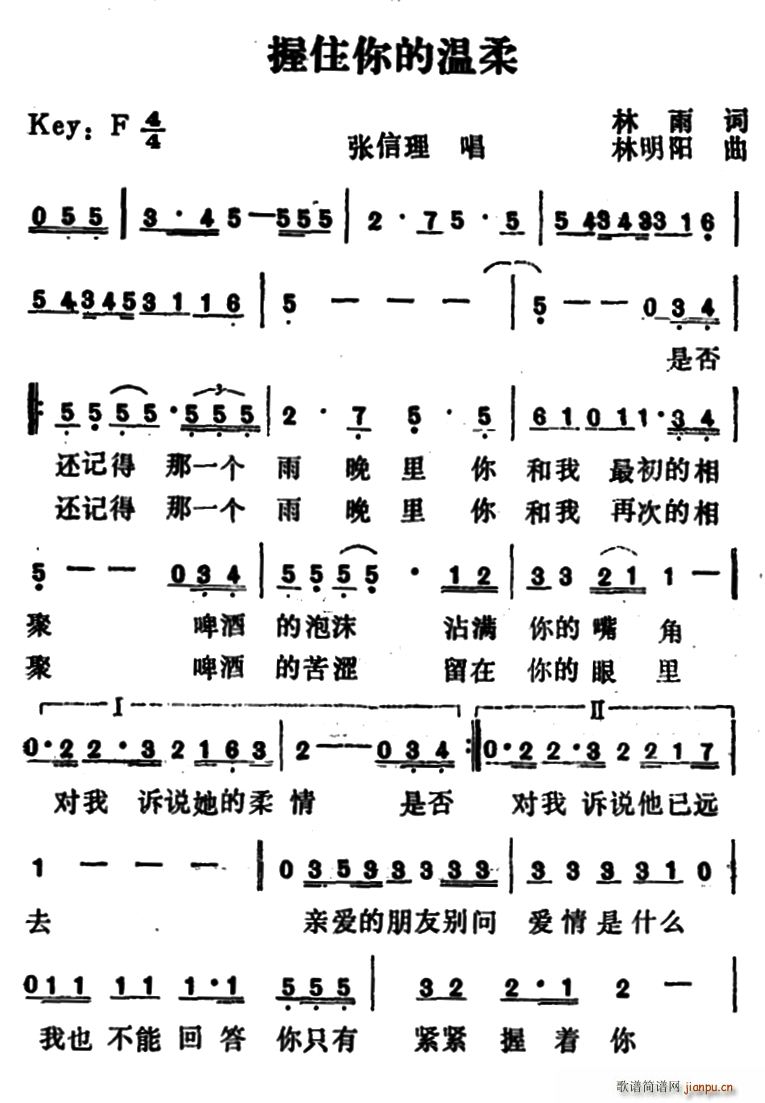 张信理   林雨 《握住你的温柔》简谱