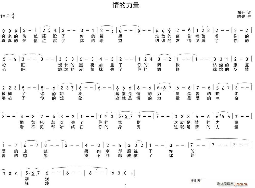 黑鸭子   东升 《情的力量》简谱