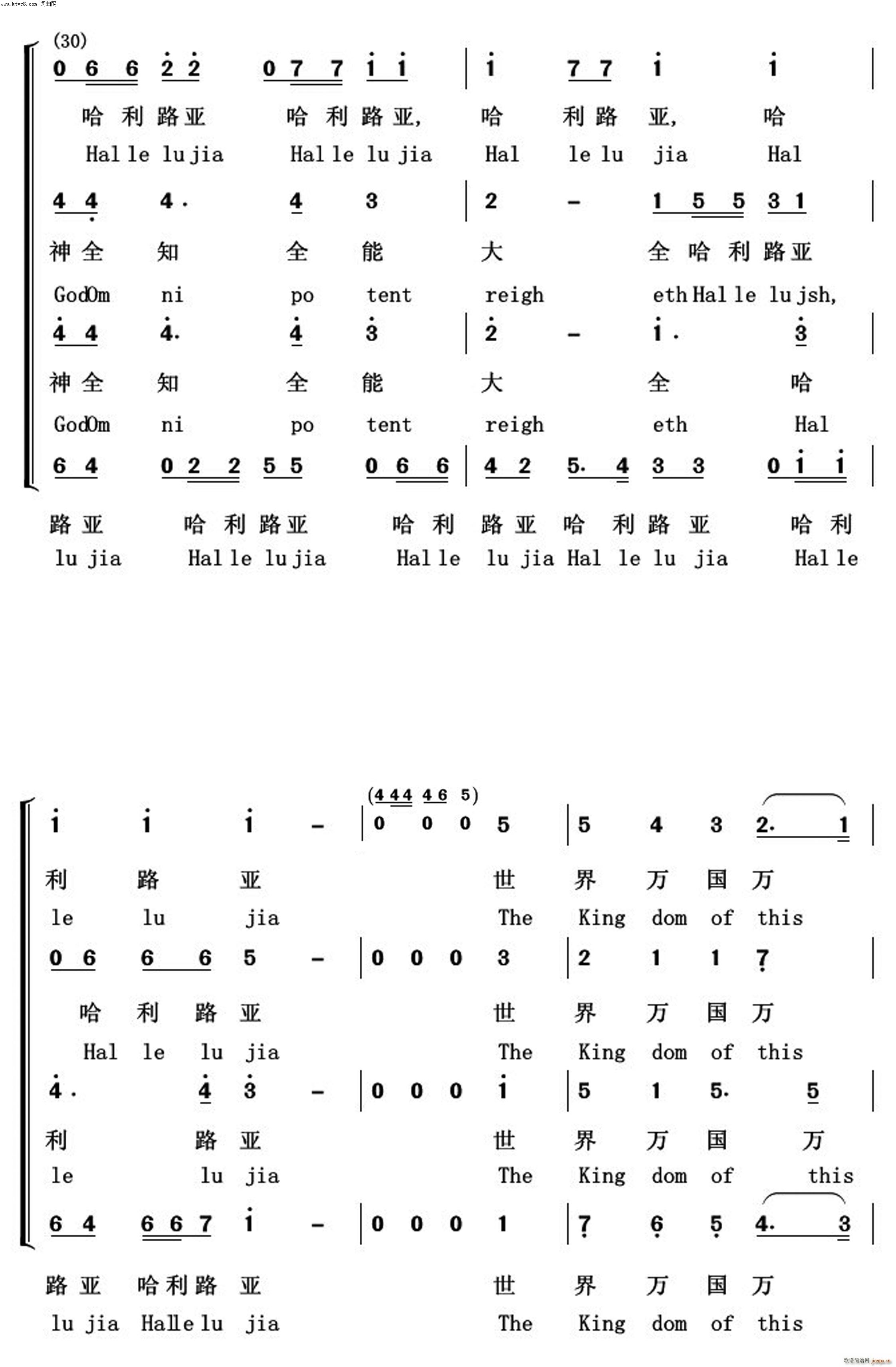 亨德尔 亨德尔 《哈利路亚(常青放歌)》简谱