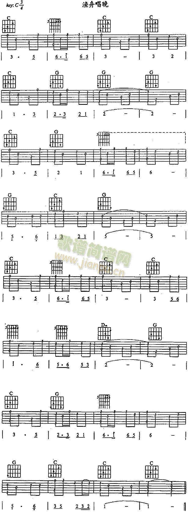 未知 《渔船唱晚(独奏曲)》简谱