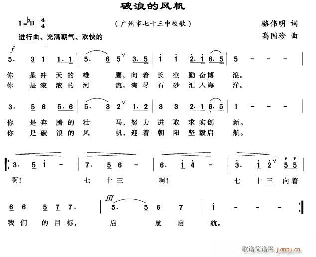 未知 《破浪的风帆》简谱