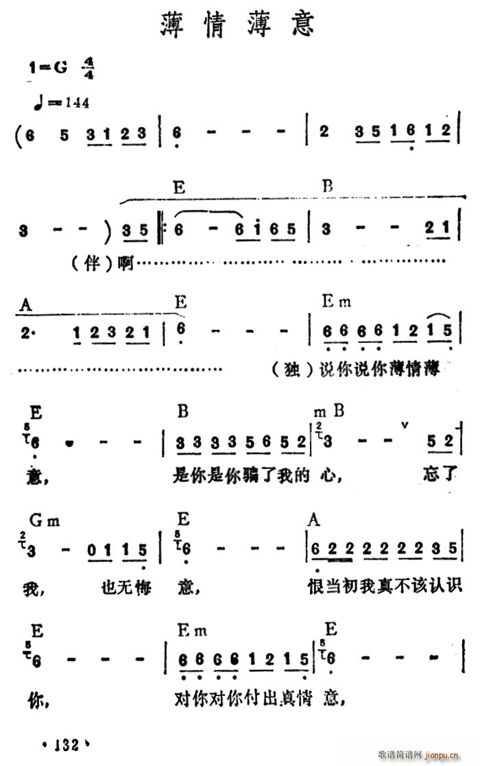 李玲玉 《薄情薄意》简谱