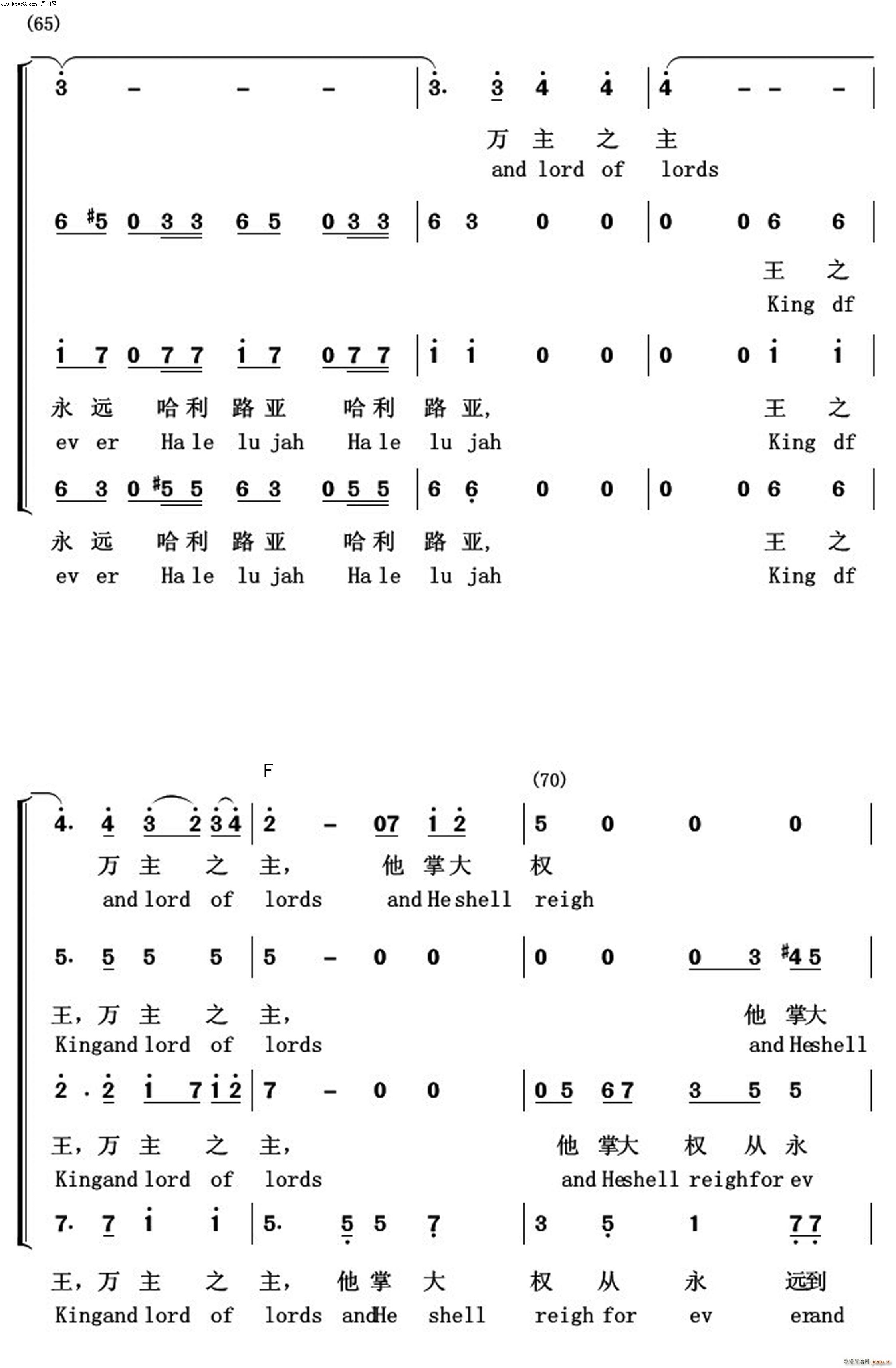 亨德尔 亨德尔 《哈利路亚(常青放歌)》简谱