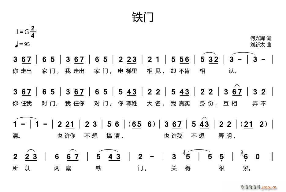 何光辉 《铁门》简谱