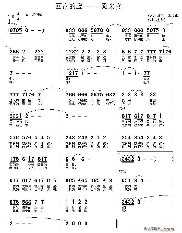 刘秦川 《回家的鹰——桑珠孜》简谱