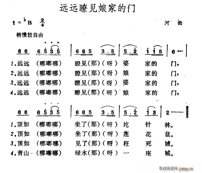 未知 《远远瞭见娘家的门》简谱