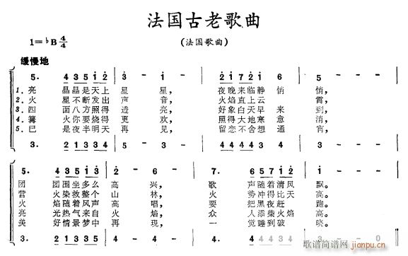 未知 《法国古老歌曲》简谱