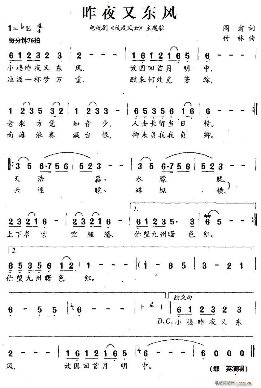 那英   阎肃 《戊戌风云》简谱