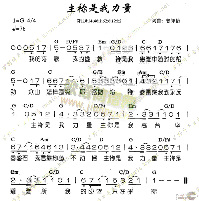 未知 《主你是我力量》简谱