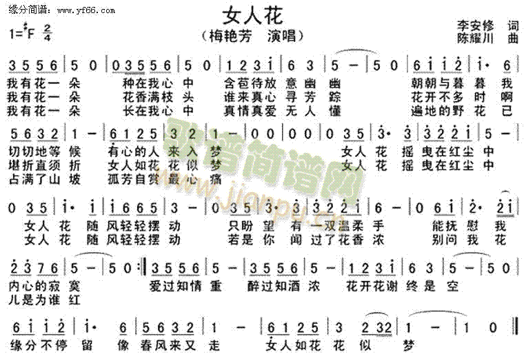 梅艳芳 《女人花》简谱