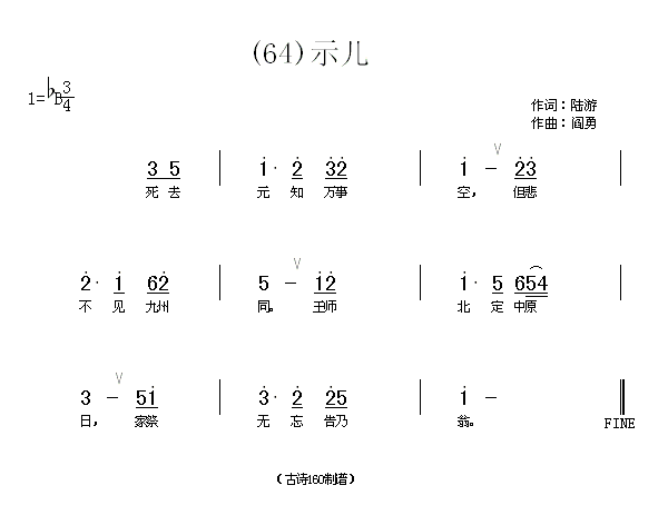 未知 《示儿　(宋)陆游》简谱